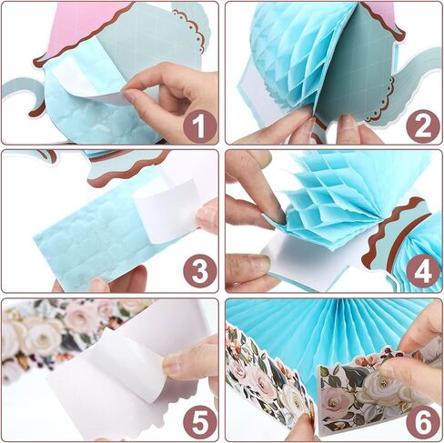 Wettarn 6 Pcs Floral Tea Party Decorations Princess Party Tea Honeycomb Tea Party Centerpieces for Tables Spring Summer Birthday Decors 3D Vintage Teapot Vase Decors for Wedding Girls Women (Floral) in Saudi Arabia
