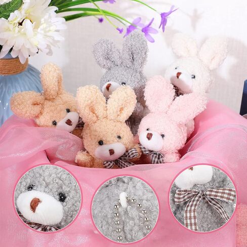 Zomiboo 12 PCS Easter Bunny Bear Koala 4 Inch Mini Animal Plush Toys Soft Cute Bear Bear Dolls Eleming and Play Weass Toys For Diy Baby Shower Party (أرنب ، وردي ، مشمش ، رمادي ، أبيض) in Kuwait