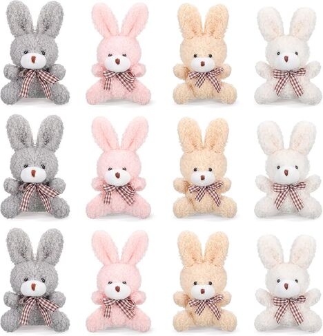Zomiboo 12 PCS Easter Bunny Bear Koala 4 Inch Mini Animal Plush Toys Soft Cute Bear Bear Dolls Eleming and Play Weass Toys For Diy Baby Shower Party (أرنب ، وردي ، مشمش ، رمادي ، أبيض) in Kuwait