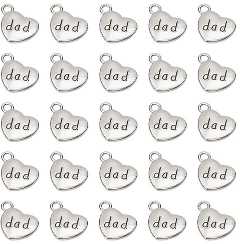 Tupalizy 10PCS Love Dad Heart Charms Pendant Beads for Jewelry Making Bracelets Necklaces Earrings Bangles Keychains Accessories DIY Crafts Father’s Day Christmas Birthday Gifts Party Decors, Silver in Saudi Arabia