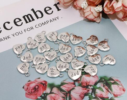 Tupalizy 10PCS Love Dad Heart Charms Pendant Beads for Jewelry Making Bracelets Necklaces Earrings Bangles Keychains Accessories DIY Crafts Father’s Day Christmas Birthday Gifts Party Decors, Silver in Saudi Arabia