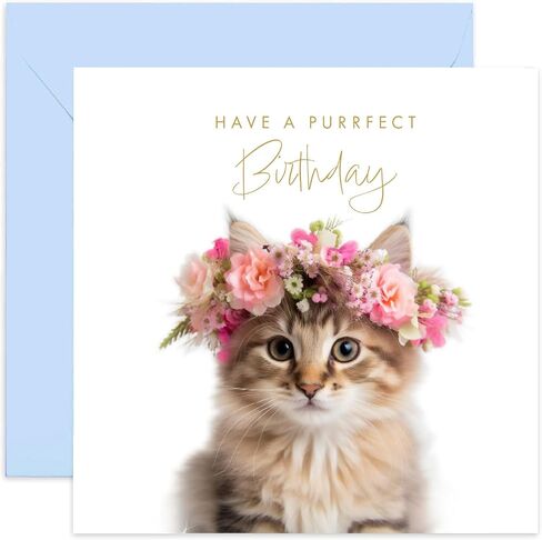 Old English Co. Cute Kitten Purrfect Birthday Card for Her - Fun Cat Kitten Happy Birthday Greeting Card for Women - Cute Animal Birthday Cards for Sister, Mum, Daughter | Blank Inside with Envelope… in Kuwait