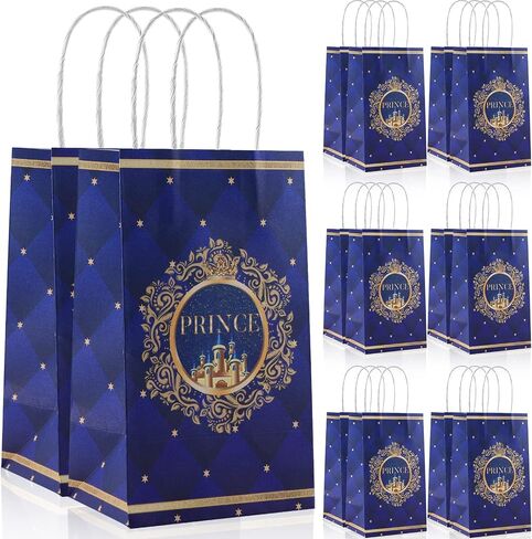 16Pack Prince Party Gift Bags,Prince Party Favor Bags,Prince Goodie Bags,Prince Theme Birthday Party Treat Bags,Blue Castle Prince Candy Bags with Handle for Birthday Baby Shower Party Favors Supplies in Kuwait