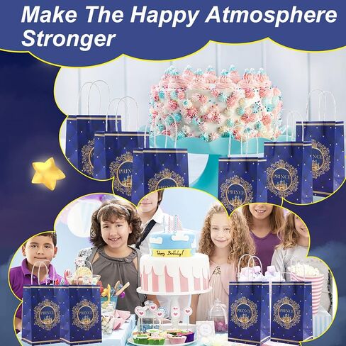 16Pack Prince Party Gift Bags,Prince Party Favor Bags,Prince Goodie Bags,Prince Theme Birthday Party Treat Bags,Blue Castle Prince Candy Bags with Handle for Birthday Baby Shower Party Favors Supplies in Kuwait