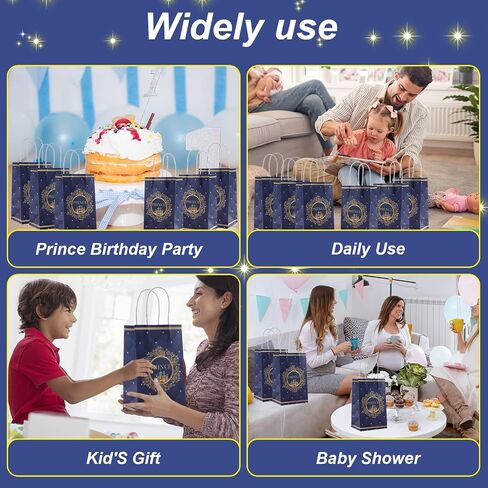 16Pack Prince Party Gift Bags,Prince Party Favor Bags,Prince Goodie Bags,Prince Theme Birthday Party Treat Bags,Blue Castle Prince Candy Bags with Handle for Birthday Baby Shower Party Favors Supplies in Kuwait