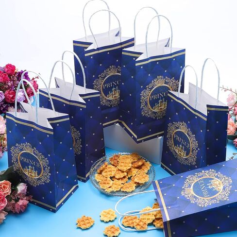 16Pack Prince Party Gift Bags,Prince Party Favor Bags,Prince Goodie Bags,Prince Theme Birthday Party Treat Bags,Blue Castle Prince Candy Bags with Handle for Birthday Baby Shower Party Favors Supplies in Kuwait