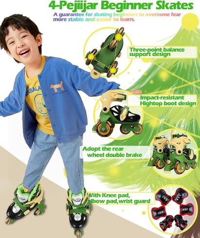 Kids Quad Roller Skate,Roller Skates for Girls Boys,3-Point Balance Roller Shoes for Beginners in Kuwait