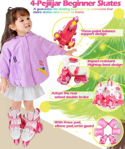 التزلج الرباعي الرباعي ، التزلج على الجليد للبنات الفتيات ، أحذية ثنائية التوازن من 3 نقاط للمبتدئين in Kuwait