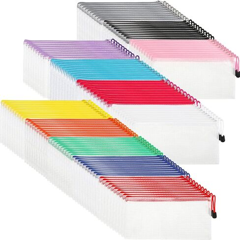 Sherr 120 Pcs Mesh Zipper Pouch Bulk Small Pencil Bags Waterproof Mesh Bags with Zipper PVC Document Pouch Multipurpose Document Bill File Bags for School Office Travel(Multicolor) in Kuwait