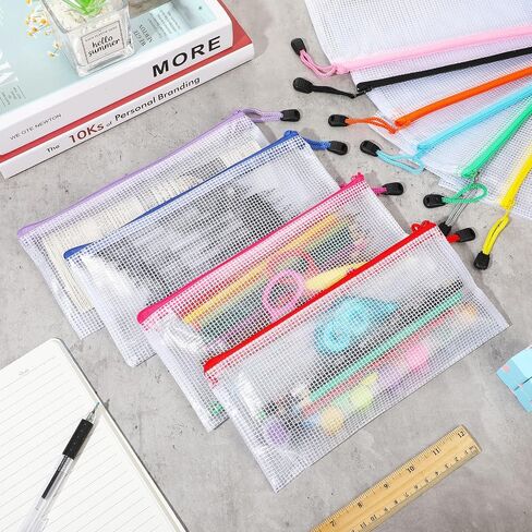 Sherr 120 Pcs Mesh Zipper Pouch Bulk Small Pencil Bags Waterproof Mesh Bags with Zipper PVC Document Pouch Multipurpose Document Bill File Bags for School Office Travel(Multicolor) in Kuwait