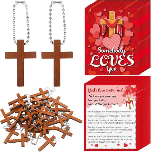 Blulu 30 Sets Gospel Tract Cards with Mini Wooden Cross Keychains Bulk Jesus Bible Salvation Pocket Postcards Religious Small Charms Christian Bookmarks Easter Church Supplies(Jesus Paid It All) in Kuwait