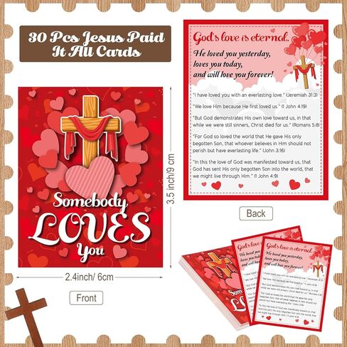 Blulu 30 Sets Gospel Tract Cards with Mini Wooden Cross Keychains Bulk Jesus Bible Salvation Pocket Postcards Religious Small Charms Christian Bookmarks Easter Church Supplies(Jesus Paid It All) in Kuwait