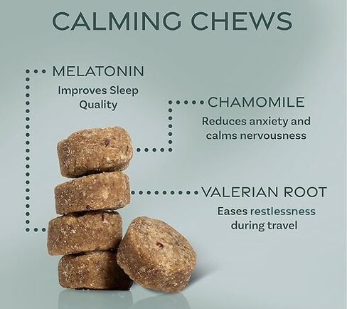 Growlz Dog Calming Chews: Anxiety Relief & Travel Treats - K9 Soothing Soft Chews to Promote Relaxation for Crate, Sleep, & Grooming - USA Made with Human Grade Ingredients 90 Count in Saudi Arabia