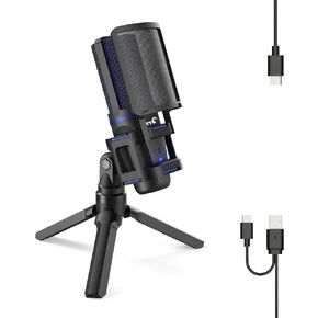 USB Microphone with Pop Filter & Mute Button for PC, Mac, Gaming, Recording, Streaming, Podcasting,Gaming Mic for PC/Laptop/Phone/PS4/5 SB Type C Plug and Play (Blue) in Kuwait