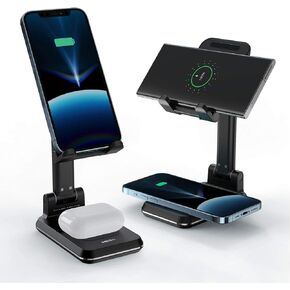 2 in 1 Wireless Charger, Dual Wireless Charging Desk Phone Stand, 10W Qi Fast-Charging Dock for iPhone 12/11/MAX/XS/XR/X/8,AirPods/Pro,Samsung Galaxy S21/S20/S10/S9 in Kuwait