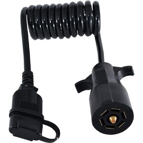 RED WOLF 7 Way Round to 4 Way Flat Trailer Coiled Wiring Harness Connector Adapter Plug Converter Camper Hitch Towing Vehicle-Side 7 Pin Round to 4 Pin Wiring Harness 50 Inch Cord