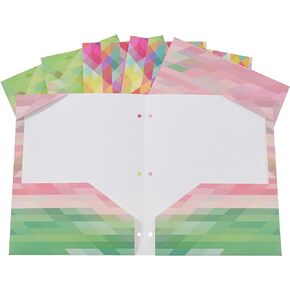 Y YOMA 6 Pack 2 Pocket Folder Letter Size Decorative Binder Folders with Pockets 3 Hole Punch Folder Paper Cute Project Folders Two Pocket 3 Ring File Folder for School Office Home, Geometric Design