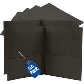 1InTheOffice Black Folders with Pockets, Letter Size 2-Pocket Embossed Paper Pocket Folder, Black, 8.5x11, (25/Box)