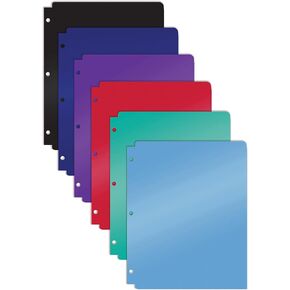 3 Hole Punch Pocket Folders, Bulk Pack, Sturdy Plastic 2 Pocket Folders, Assorted Primary Colors, Letter Size, with Business Card Slot, by Better Office Products (6 Pack)