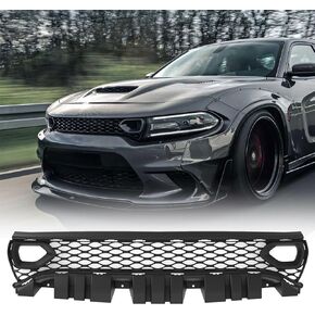 Front Upper Grille Assembly Compatible With 2015-2023 Dodge Charger SRT SXT Pursuit R/T SE GT Scat Pack Daytona Replacement for 68417502AA Mesh Grill W/ 2 Side Bezels
