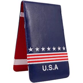Golf Yardage Book Cover – USA Flag Yardage Book Holder – High-End Leather Golf Scorecard Book – Pocket-Size Golf Score Book Cover – Classy Golf Notebook Holder – Universal Fit for Scorecards