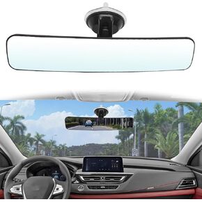 Anti Glare Reduce Blind Spots Convex Wide Angle Hd Auto Inside Rearview Mirror 360 Degrees Adjustable Car Rear View Mirror with Suction Cup Compatible With Boats, Vans, Trucks, SUV