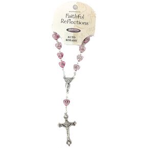 Rosary for Car Rearview Mirror Amethyst Pink Beads W Silverfoil Accents