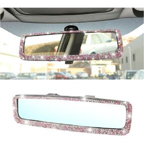 Bling Car Rear View Mirror, Rhinestones Crystal Clip-on Rearview Mirror with HD Glass, Compatible with Most Cars, SUVs, Vehicles, Auto Interior Accessories for Women Girl (White)
