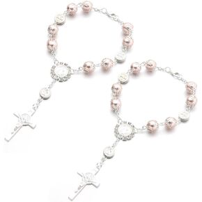 2 PCS Car Rosary for Rearview Mirror, Personalized Blessing Rear View Mirror Hanging Decors, Auto Rearview Mirror Rosary Pendant, Car Interior Hanging Accessories for Woman Men (Pink)