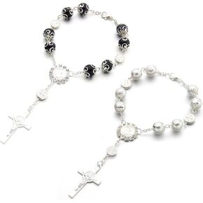 2 PCS Car Rosary for Rearview Mirror, Personalized Blessing Rear View Mirror Hanging Decors, Auto Rearview Mirror Rosary Pendant, Car Interior Hanging Accessories for Woman Men (Pink)