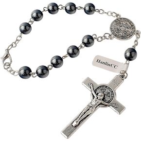 Saint Benedict Evil Protection Medal for Car or Truck Rearview Mirror (Anti-Silver Car Rosary)