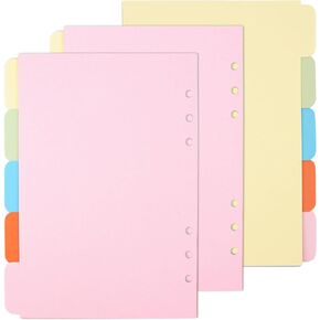 AUEAR, 3 Sets A5 Size 6 Holes Ring Paper Divider Binder Index Page Tab Cards for Travel Diary Binder Notebook Journal