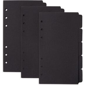 Framendino, 3 Sets A6 Black Divider Binder Index Dividers 6 Holes Ring for Notebooks Journal Diary Planner Notepad Travel Plann