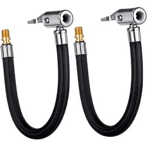2 PCS Locking Air Chuck with Air Hose and Standard Tire Valve Fine Thread, Air Inflator Hose Adapter for Twist On Convert to Lock On Connection