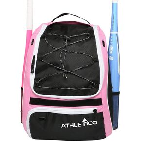 Athletico Softball Bat Bag - Backpack for Softball, Baseball, & T-Ball Equipment & Gear for Kids, Youth, and Adults | Holds Bat, Helmet, Glove, & Shoes | Separate Shoe Compartment, & Fence Hook