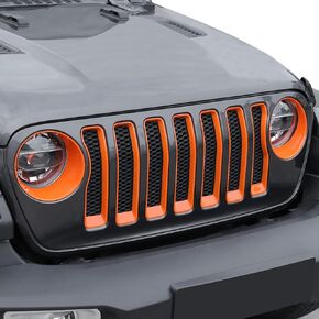 JeCar Front Grill Inserts & Headlight Cover Kit Compatible with Jeep Wrangler 2018-2023 JL & Unlimited, Black