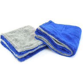 [Amphibian Jr.] Dual Side Detailing Microfiber Towel - One Side Twist, One Side Plush - 16"x16" (Blue/Gray)