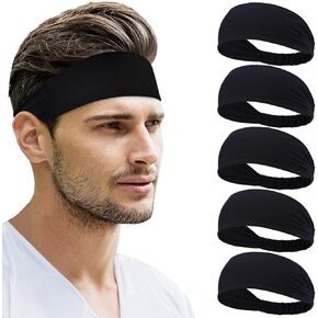 Beister Sports Headbands for Men Women (5 Pack), Moisture Wicking Sweat Band Elastic Wide Hair Bands, Workout Sweatband Athletic Mens Headband for Running, Cycling, Basketball, Gym Exercise, Football