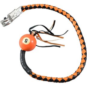 Dream Apparel 36" Leather Motorcycle Get Back Whip for Handlebar Fringed Biker Whip With Pool Ball, Black