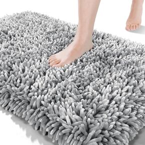 Yimobra Luxury Chenille Bathroom Rug Mat, Extra Soft and Absorbent Shaggy Bath Rugs Non Slip, Machine Wasable Dry, Plush Floor Carpet for Tub, Shower, and Bath Room, 24 x 17 Inches, Brown