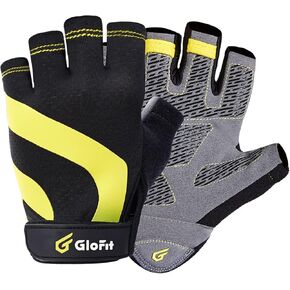 قفازات التمرين للرجال والنساء، حماية كاملة لراحة اليد وقفازات رفع الأثقال ذات متانة إضافية مع وسائد من الجلد السويدي، قفازات تمرين رياضية بدون أصابع للتدريب (أسود + أصفر، متوسط) in Kuwait
