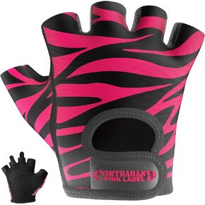 Contraband Pink Label 5277 Women's Design Series Zebra Print Lifting and Rowing Gloves (Pair) - Lightweight Vegan Medium Padded Microfiber Amara Leather w/Griplock Silicone