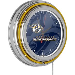 NHL Chrome Double Rung Neon Clock - Watermark - Nashville Predators