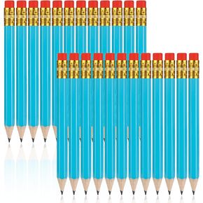 24 Pieces Small Pencils Half Pencils Golf Pencils with Eraser Easy to Hold Graphite HB Pencils for Baby Shower Bridal Shower Wedding Golf School Office (Light Blue)