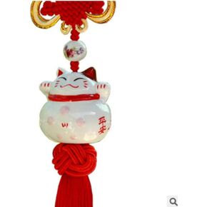 Feng Shui Lucky Cat Ceramic Pendant Charm Hanging for Wealth Fortune