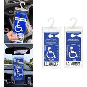 2 PCS Car Handicap Parking Placard Hanging Bag, 11.6" x 4.9" Disabled Parking Permit Super Clear PVC Protective Case, Disabled Placard with Hook, Universal Auto Accessories (Transparent)