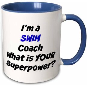 3dRose I'M A Swim Coach, What's Your Super Power Mug, 11 oz, Blue