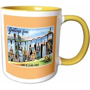 3dRose Greetings from Minnesota Land of 10000 Lakes Scenic Postcard Two Tone Mug, 11 oz, Red