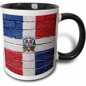 3dRose National Flag of Dominican Republic Painted onto a Brick Wall Mug, 11 oz, Black