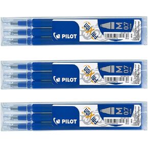 Pilot Frixion erasable pens refill, 9 refill bundle Blue color gel ink fine point 07 (Blue)